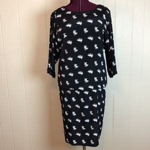 Vintage 70s 80s Graphic Fan Shift Dress XL Disco Party Evening Night Out Union